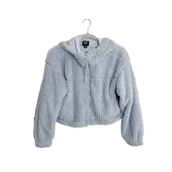 Urban Outfitters Teddy Hoodie Cropped Blue BDG Women's Size Small Cozy Fuzzy - Picture 2 of 8